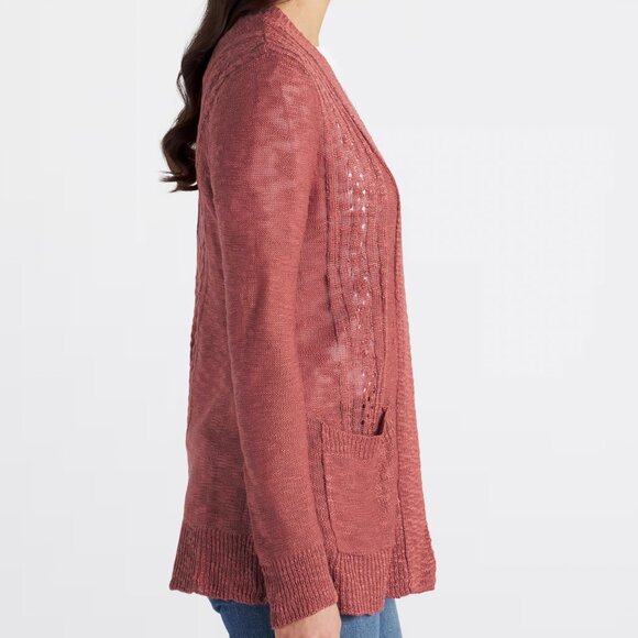 Coral Dusty Rose Pink Cardigan Sweater Size Small Love Ellie Adelle Two Pocket - Picture 3 of 7